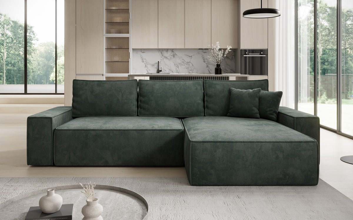 Designersofa Lunaro met slaap- en klapfunctie in ribstof