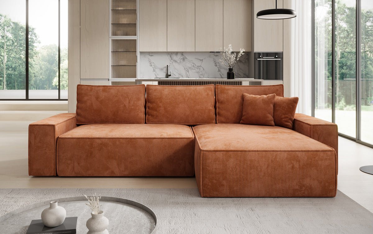 Designersofa Lunaro met slaap- en klapfunctie in ribstof