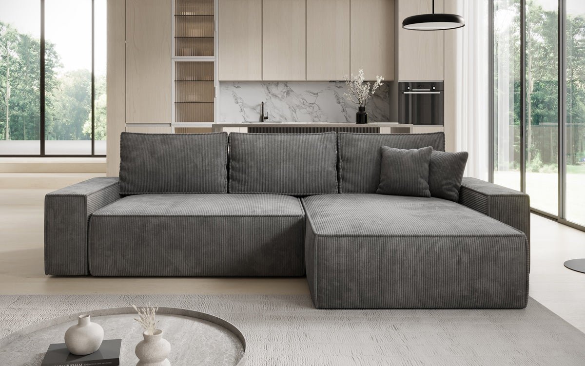 Designersofa Lunaro met slaap- en klapfunctie in ribstof