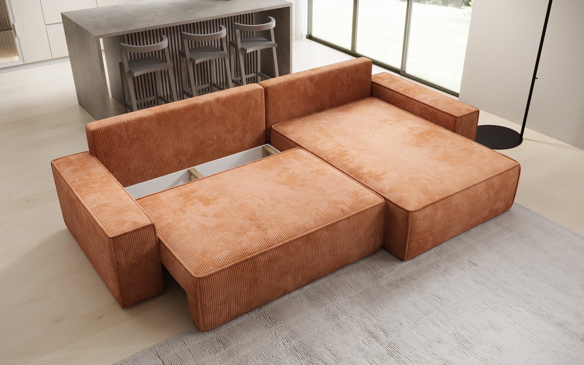 Designersofa Lunaro met slaap- en klapfunctie in ribstof