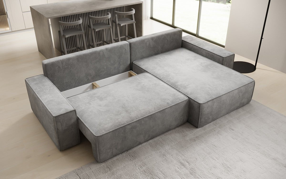 Designersofa Lunaro met slaap- en klapfunctie in ribstof
