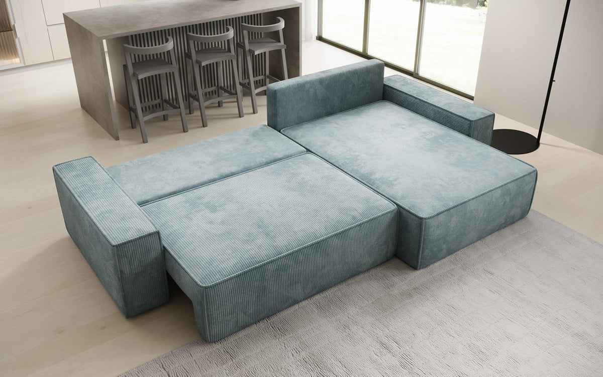 Designersofa Lunaro met slaap- en klapfunctie in ribstof