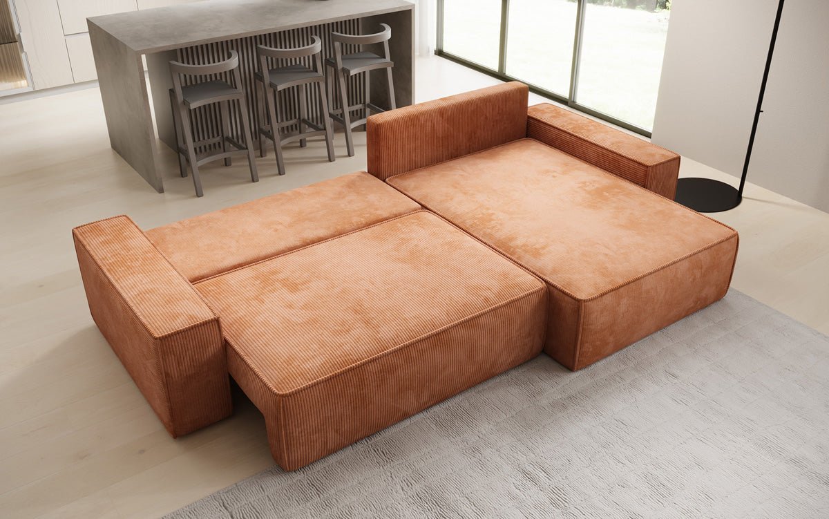 Designersofa Lunaro met slaap- en klapfunctie in ribstof