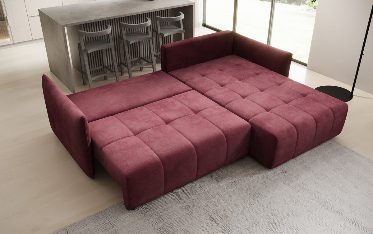 Designer Sofa Velaro L mit Schlaf- und Klappfunktion in Samt