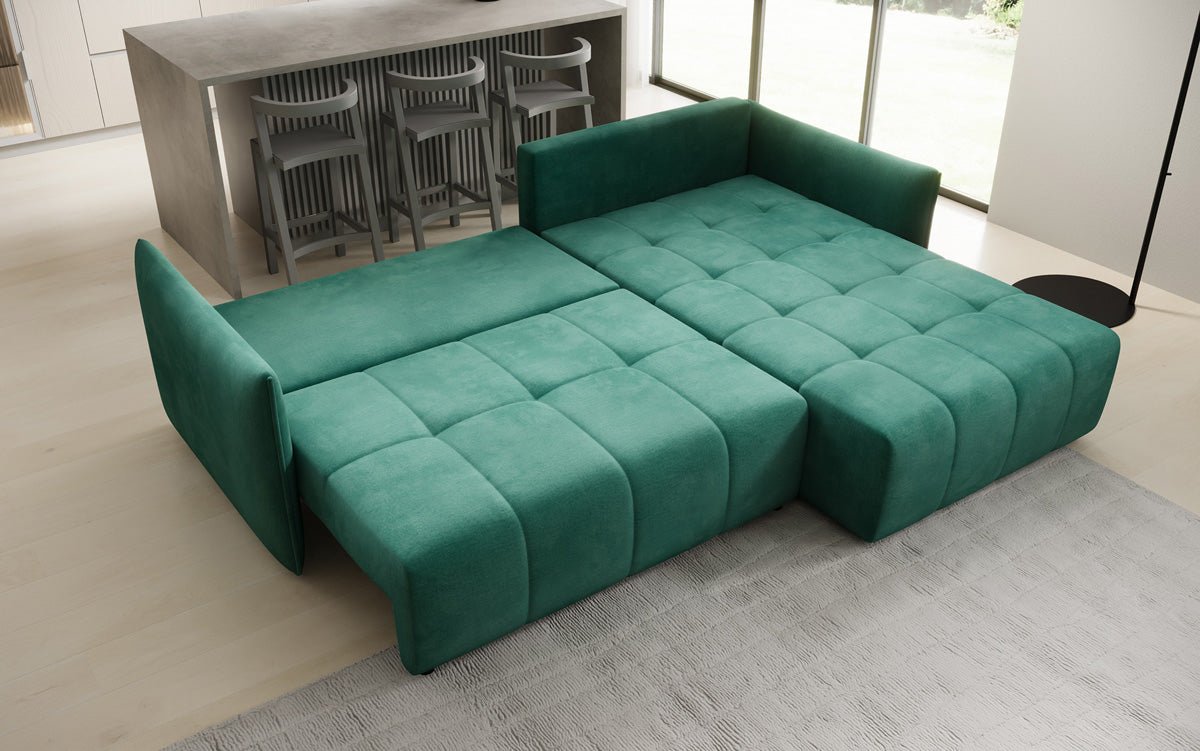 Designer Sofa Velaro L mit Schlaf- und Klappfunktion in Samt