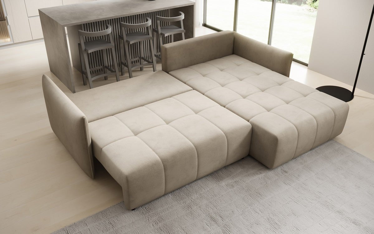 Designer Sofa Velaro L mit Schlaf- und Klappfunktion in Samt