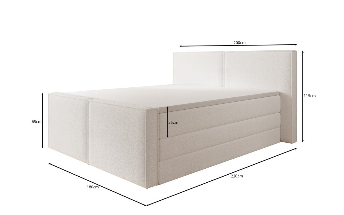 Boxspringbed Ophelia II met opklapbare opbergruimte in Teddystof Bouclé
