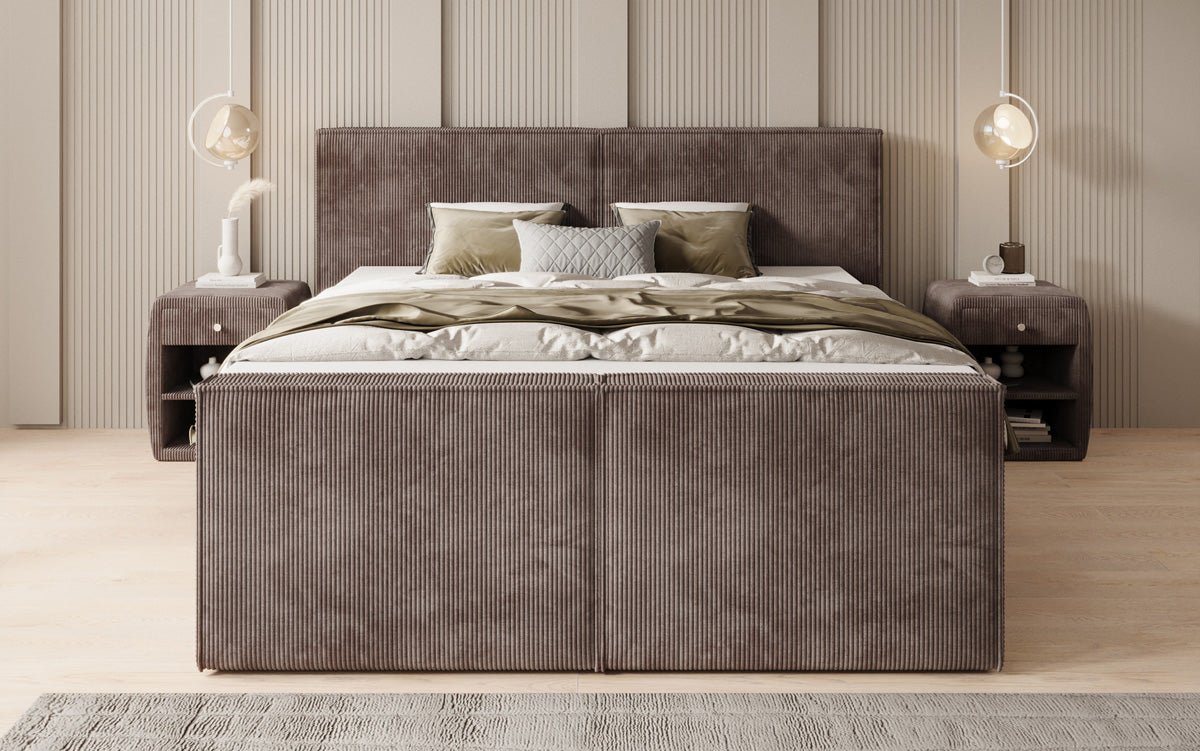 Boxspringbed Ophelia II met opklapbare opbergruimte in Ribstof