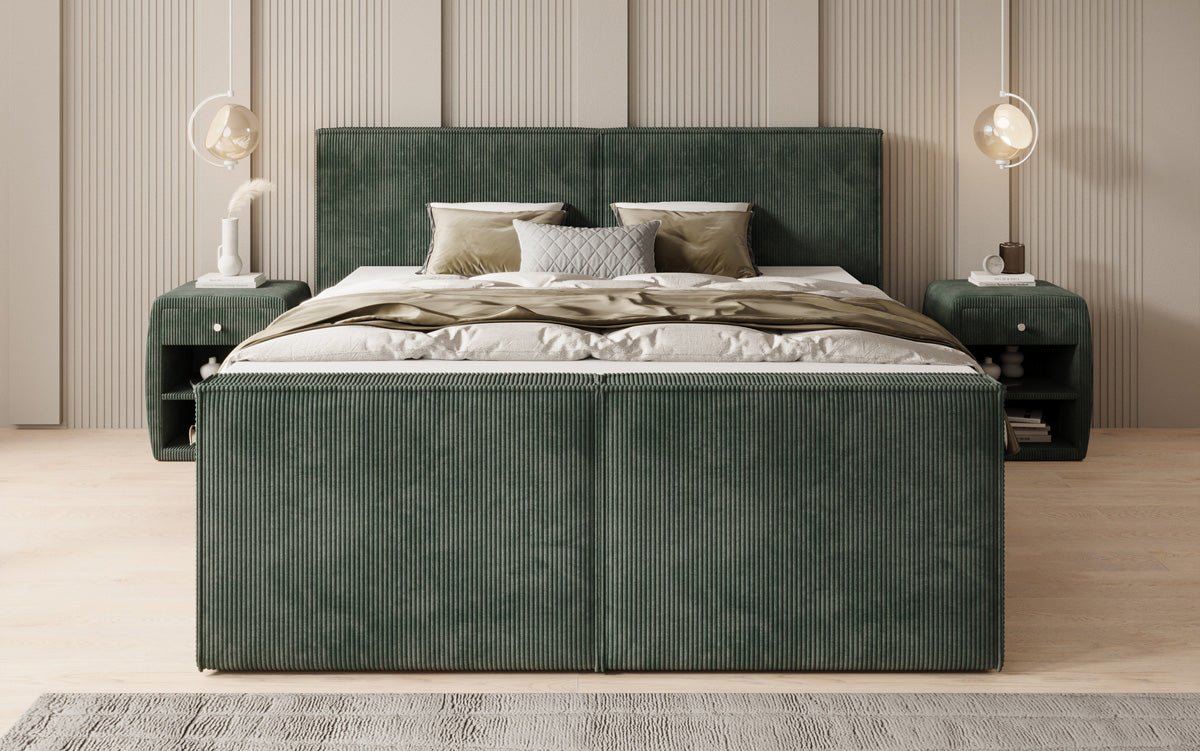 Boxspringbed Ophelia II met opklapbare opbergruimte in Ribstof