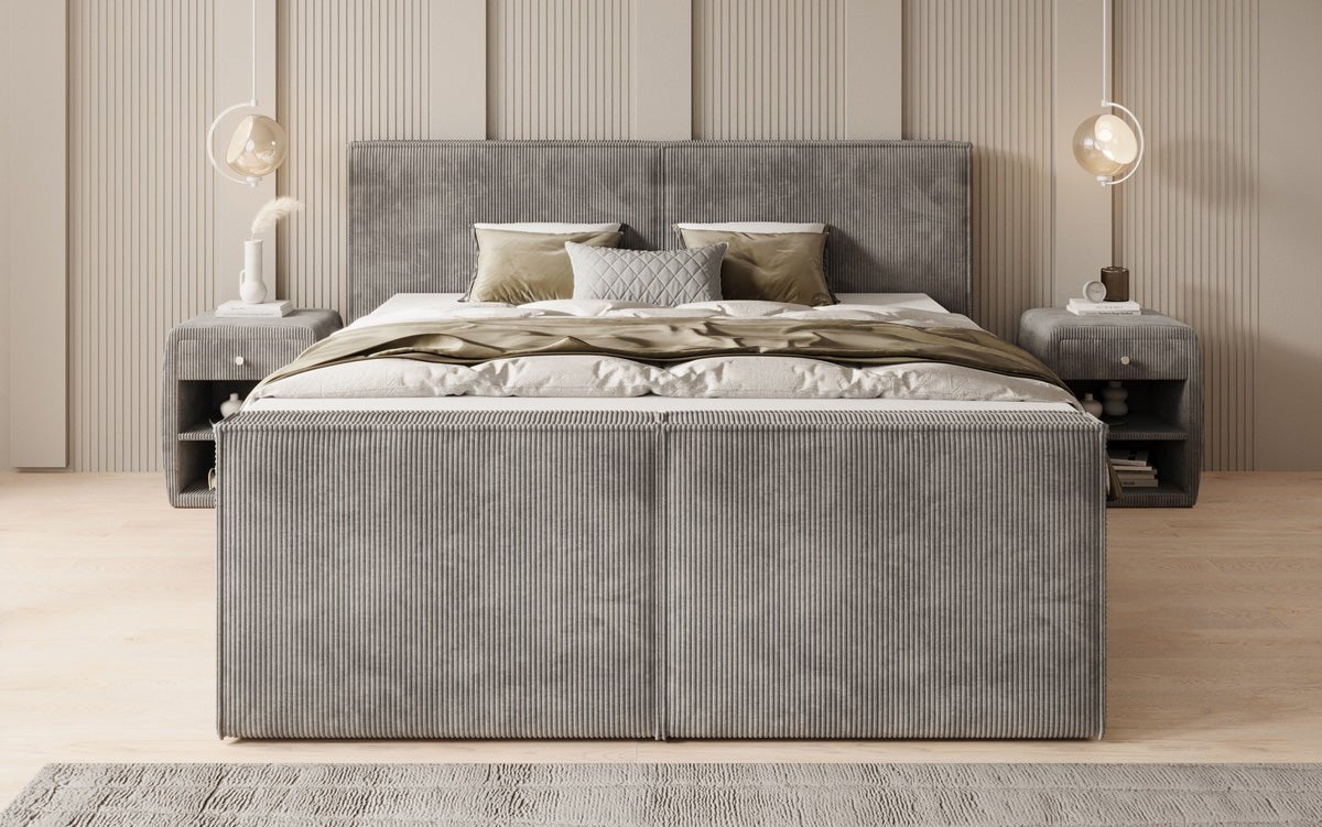 Boxspringbed Ophelia II met opklapbare opbergruimte in Ribstof