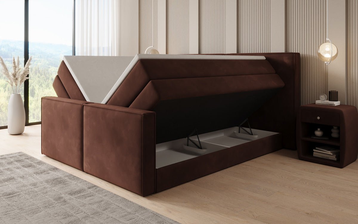 Boxspringbed Ophelia II met opklapbare opbergruimte in fluweel