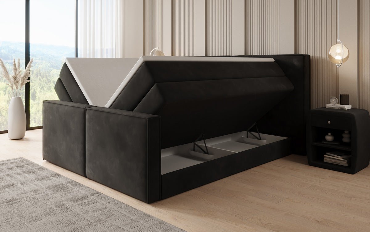 Boxspringbed Ophelia II met opklapbare opbergruimte in fluweel