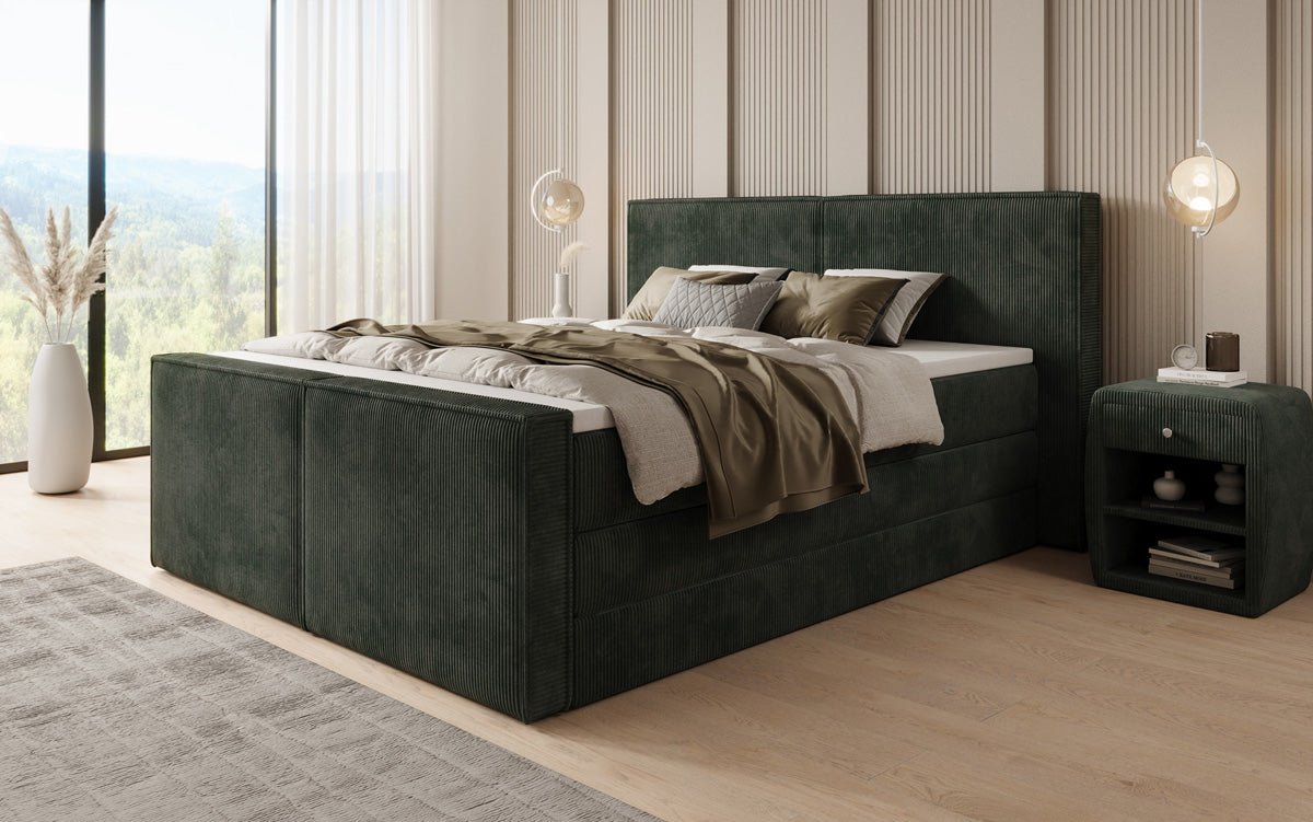 Boxspringbed Ophelia II met opklapbare opbergruimte in Ribstof
