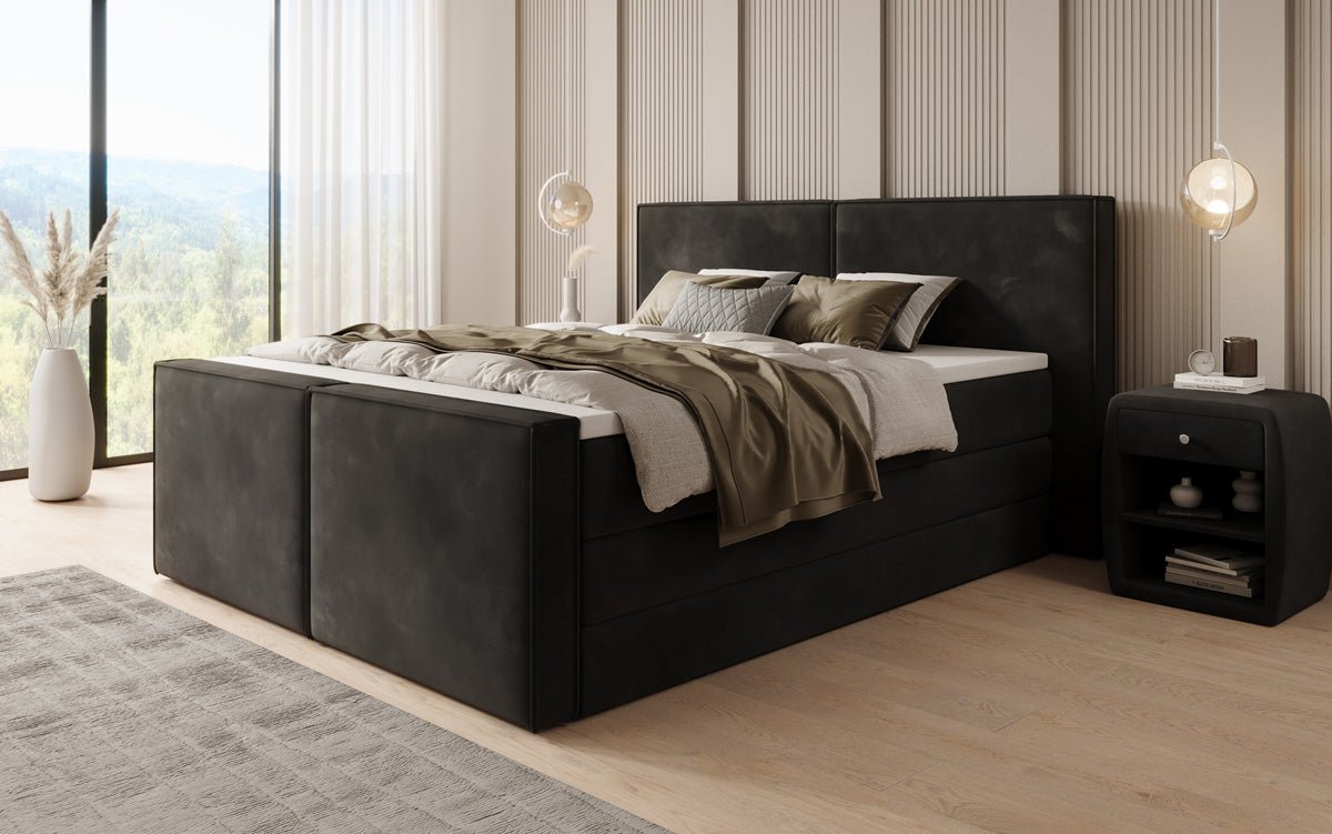 Boxspringbed Ophelia II met opklapbare opbergruimte in fluweel