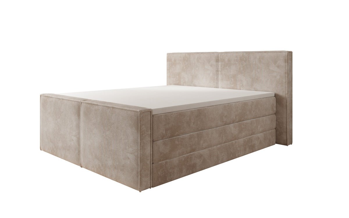 Boxspringbed Ophelia II met opklapbare opbergruimte in Ribstof