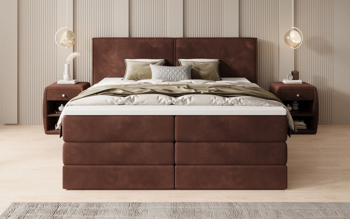 Boxspringbed Ophelia met opklapbare opbergruimte in fluweel