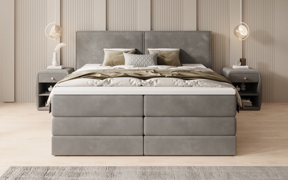 Boxspringbed Ophelia met opklapbare opbergruimte in fluweel