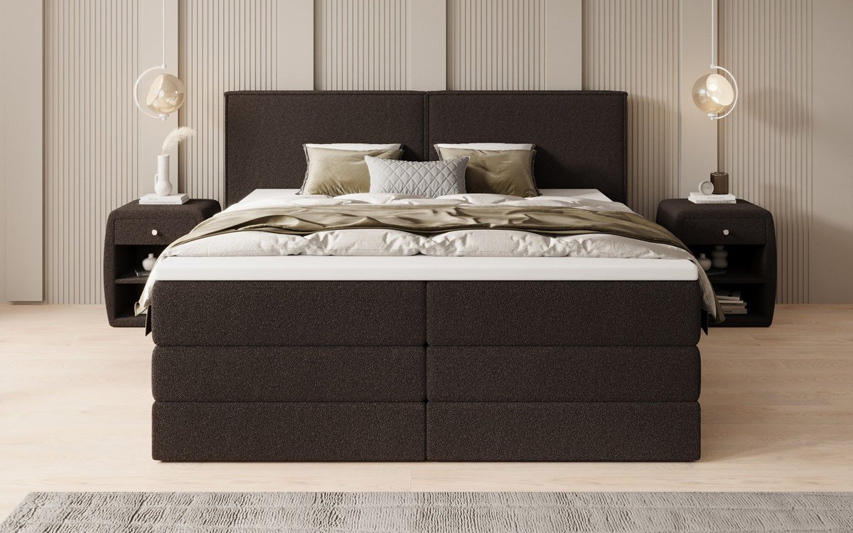 Boxspringbed Ophelia met opklapbare opbergruimte in Teddystof Bouclé