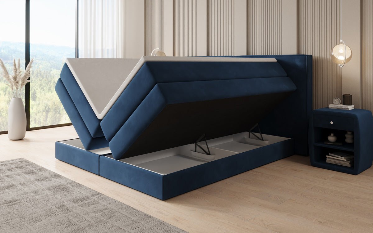 Boxspringbed Ophelia met opklapbare opbergruimte in fluweel