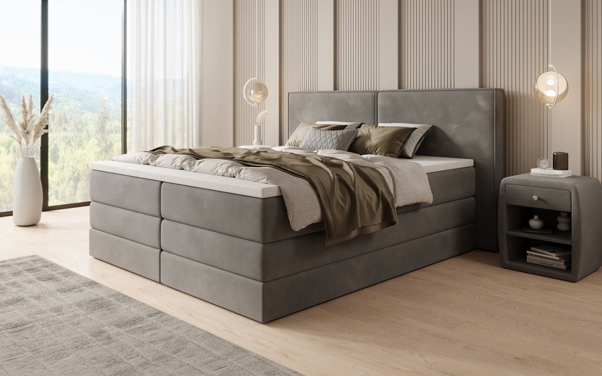Boxspringbed Ophelia met opklapbare opbergruimte in fluweel