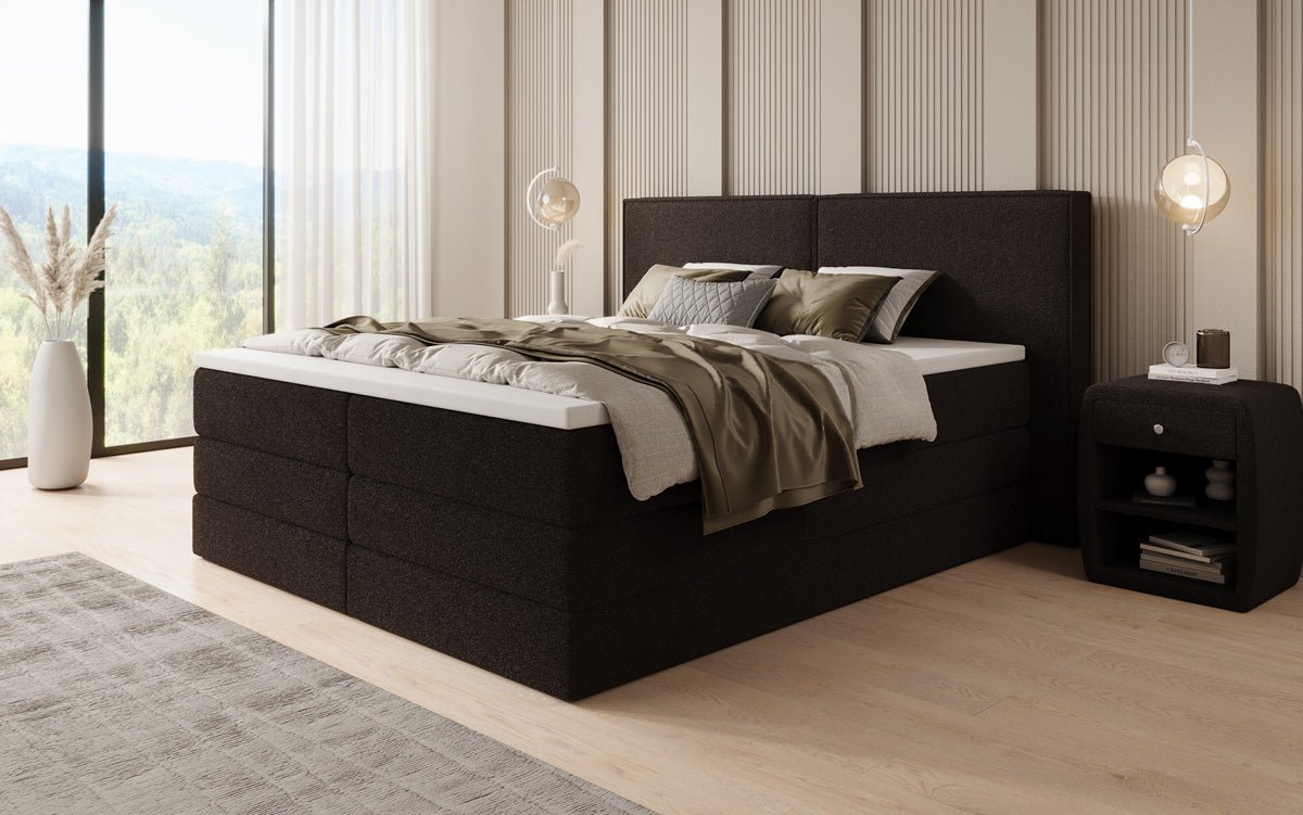 Boxspringbed Ophelia met opklapbare opbergruimte in Teddystof Bouclé