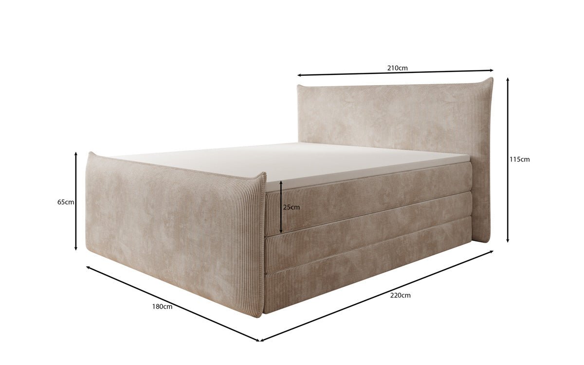 Boxspringbed Liana II met opklapbare opbergruimte in Ribstof