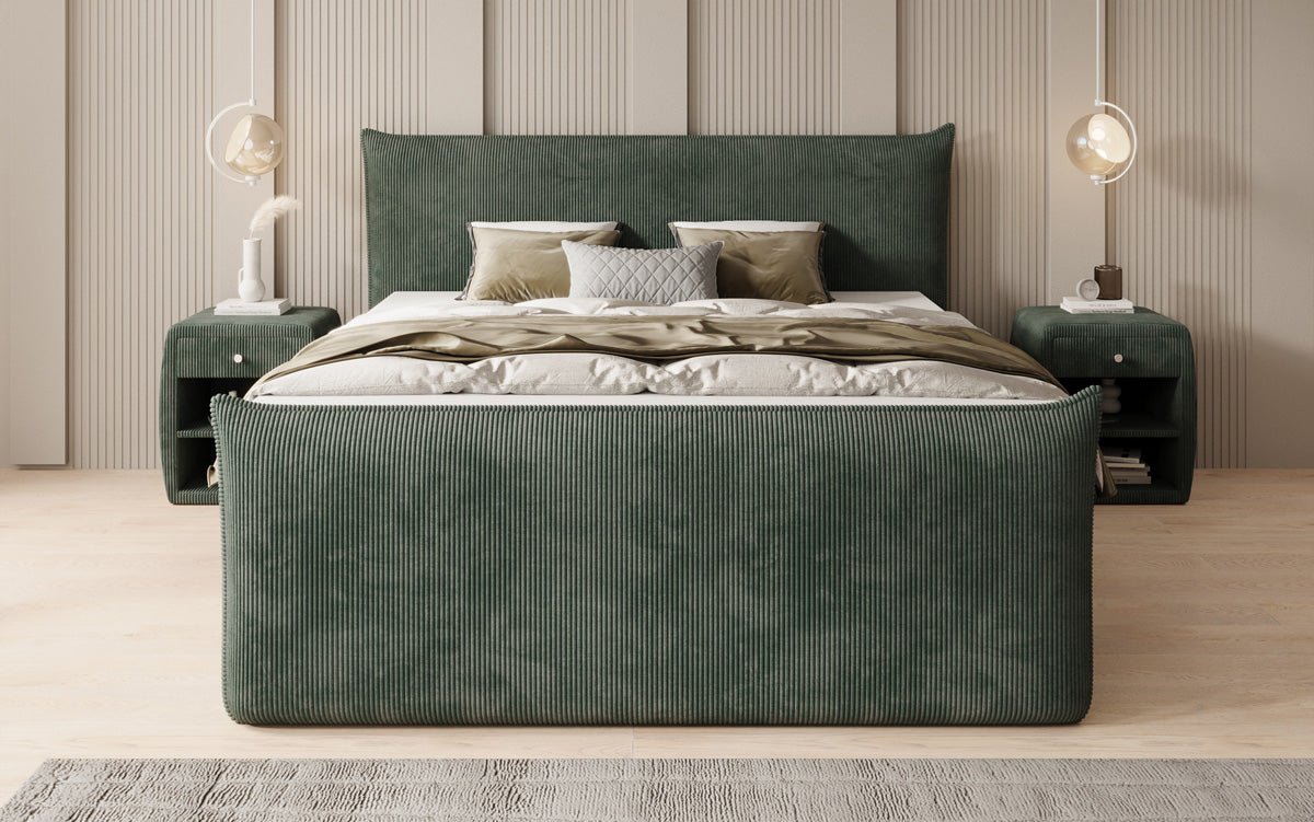 Boxspringbed Liana II met opklapbare opbergruimte in Ribstof