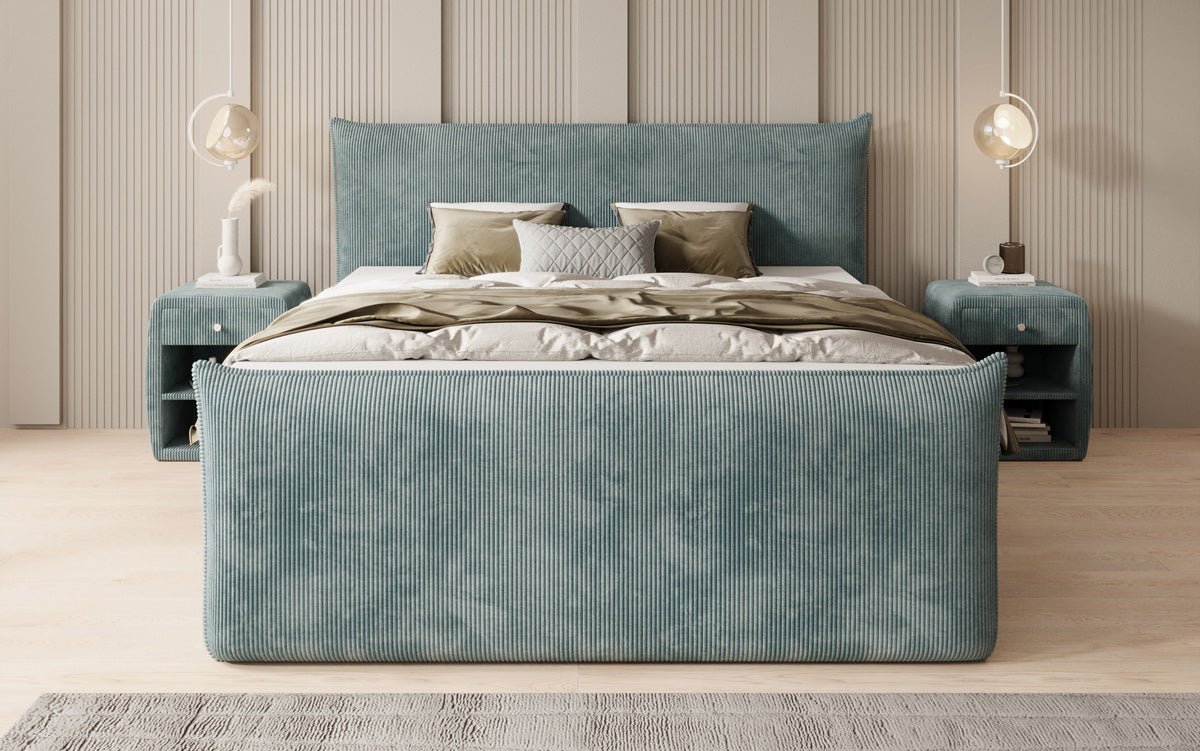 Boxspringbed Liana II met opklapbare opbergruimte in Ribstof