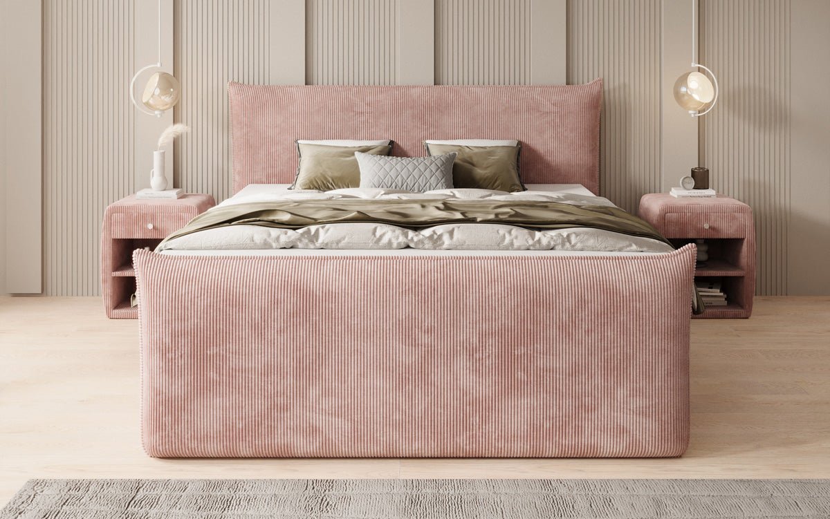 Boxspringbed Liana II met opklapbare opbergruimte in Ribstof