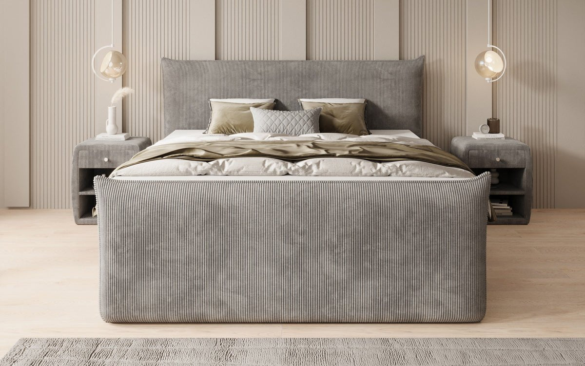 Boxspringbed Liana II met opklapbare opbergruimte in Ribstof