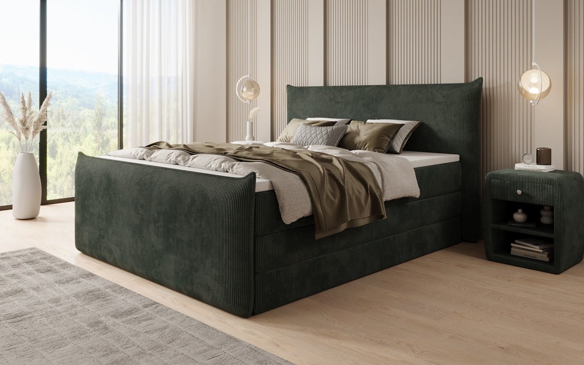 Boxspringbed Liana II met opklapbare opbergruimte in Ribstof