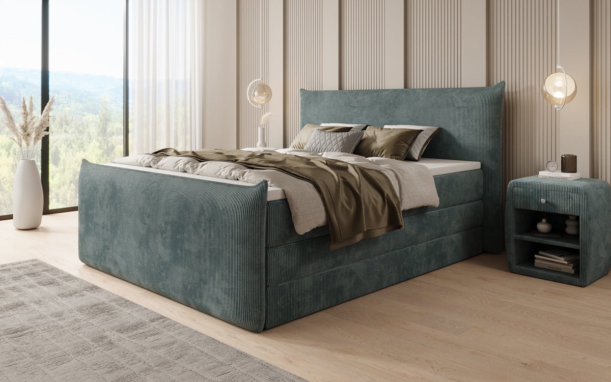 Boxspringbed Liana II met opklapbare opbergruimte in Ribstof