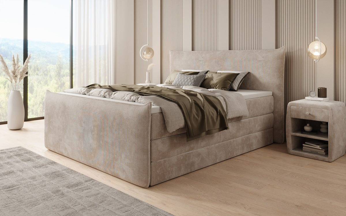 Boxspringbed Liana II met opklapbare opbergruimte in Ribstof