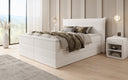 Boxspringbett Liana mit hochklappbarem Stauraum in Teddy Bouclé