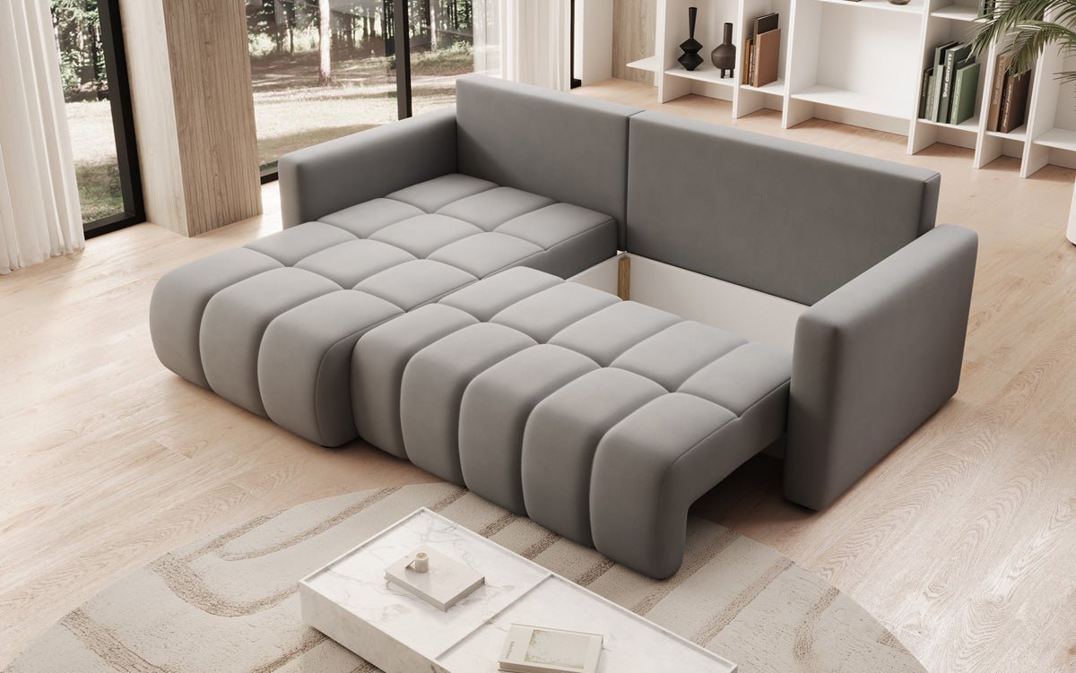 Canapé design Beatrice L avec fonction lit et rabattable en Tissu