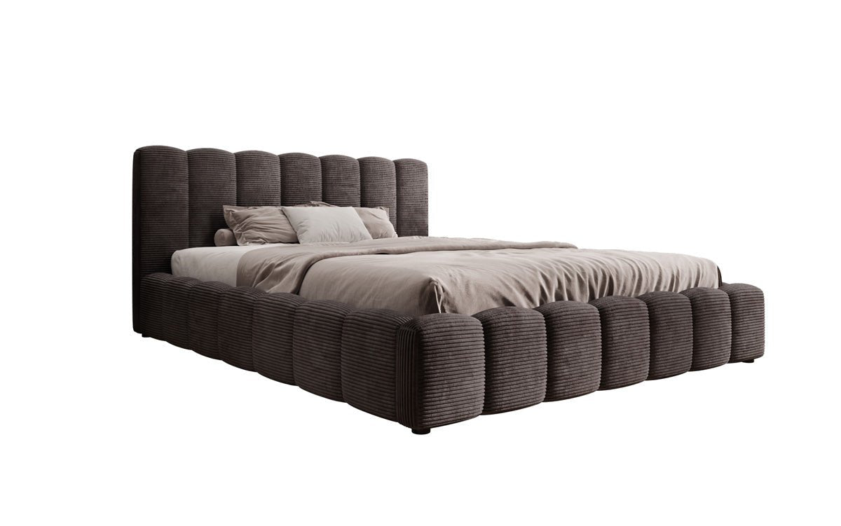 Designerslaapbed Nuveo in ribstof met opbergruimte