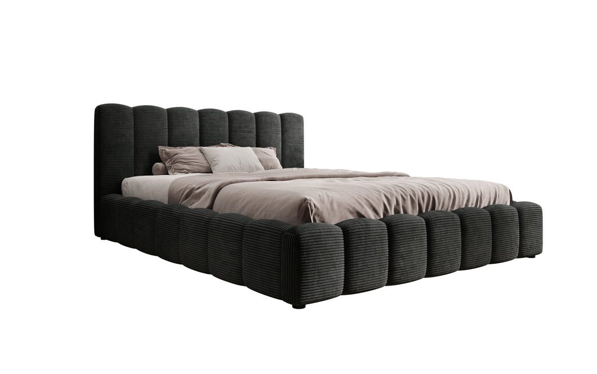 Designerslaapbed Nuveo in ribstof met opbergruimte