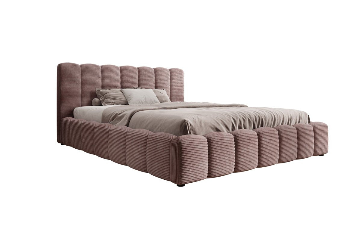 Designerslaapbed Nuveo in ribstof met opbergruimte
