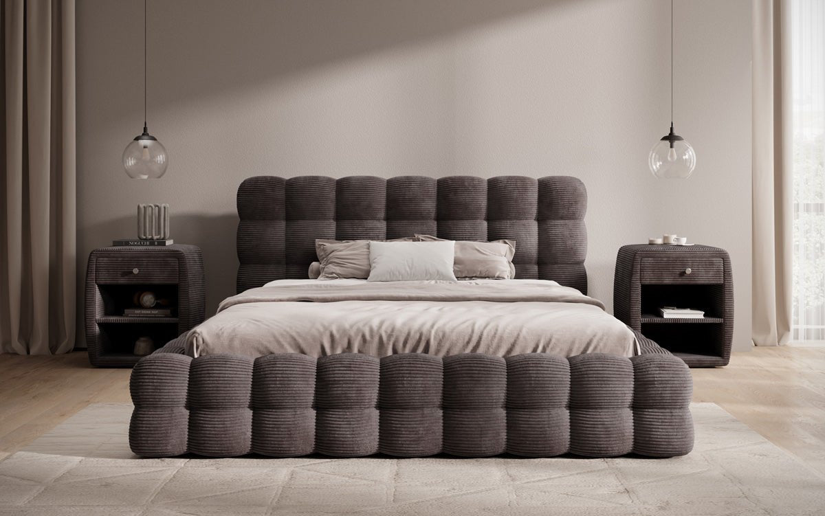 Designerslaapbank Calimo in ribstof met opbergruimte