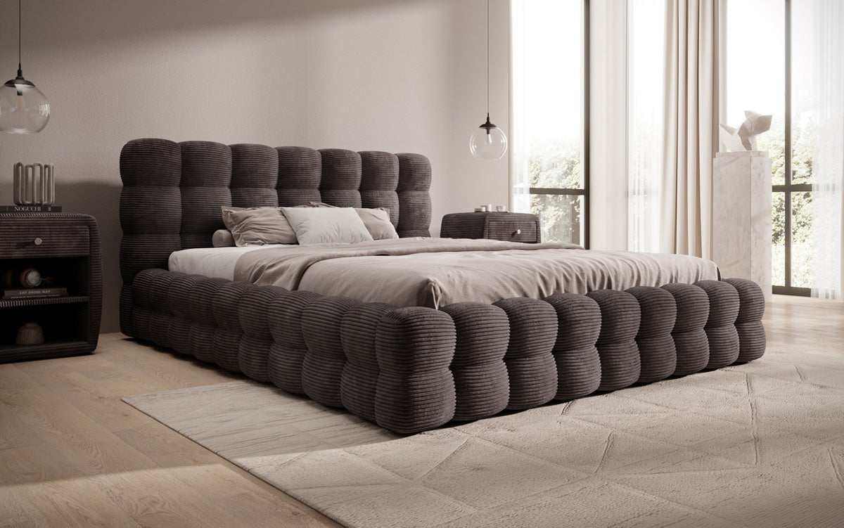 Designerslaapbank Calimo in ribstof met opbergruimte
