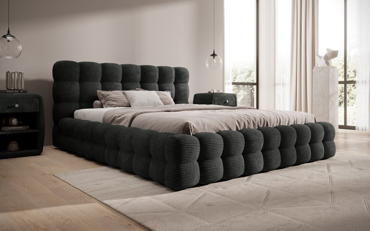 Designerslaapbank Calimo in ribstof met opbergruimte