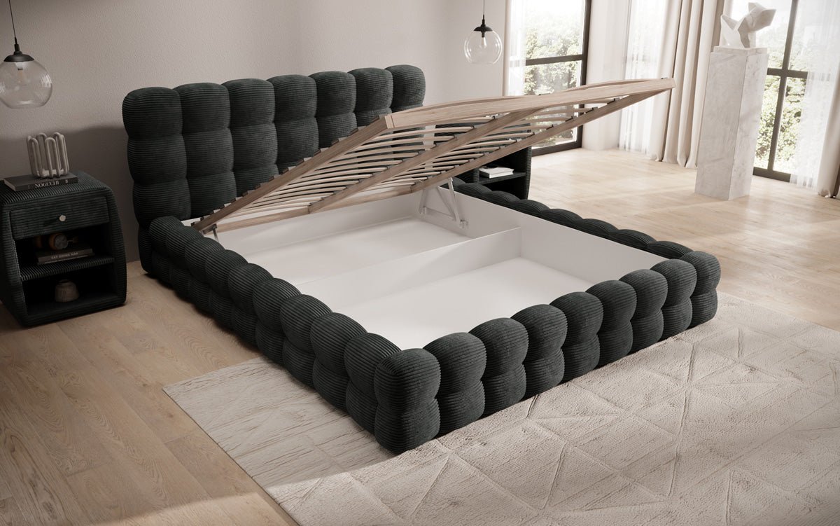 Designerslaapbank Calimo in ribstof met opbergruimte
