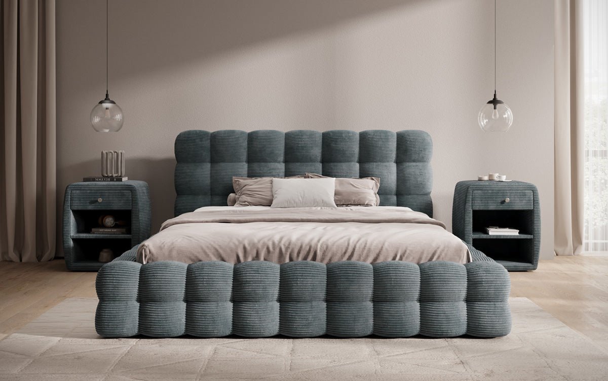 Designerslaapbank Calimo in ribstof met opbergruimte