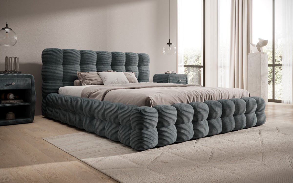 Designerslaapbank Calimo in ribstof met opbergruimte