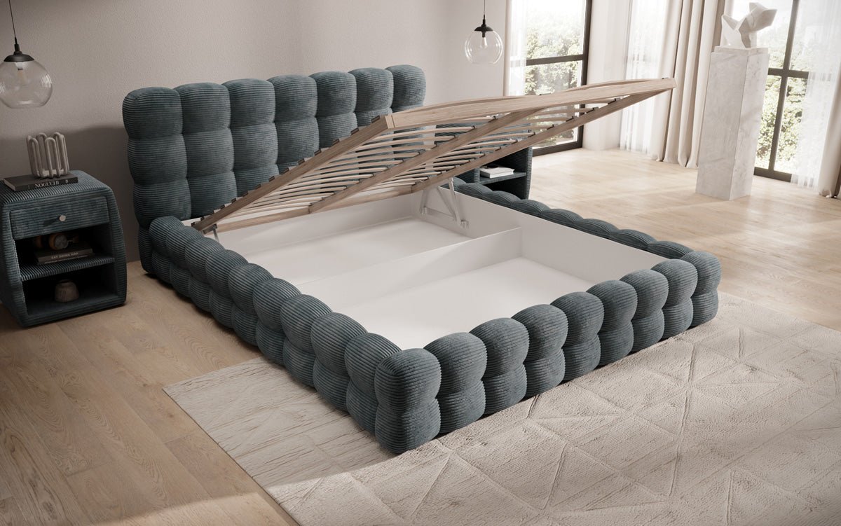Designerslaapbank Calimo in ribstof met opbergruimte