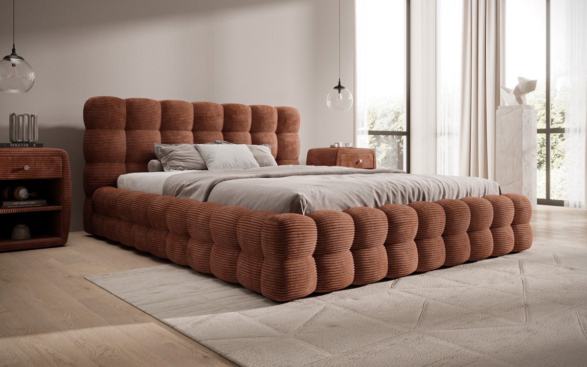 Designerslaapbank Calimo in ribstof met opbergruimte