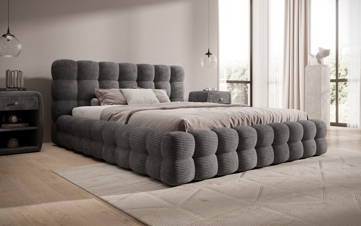Designerslaapbank Calimo in ribstof met opbergruimte
