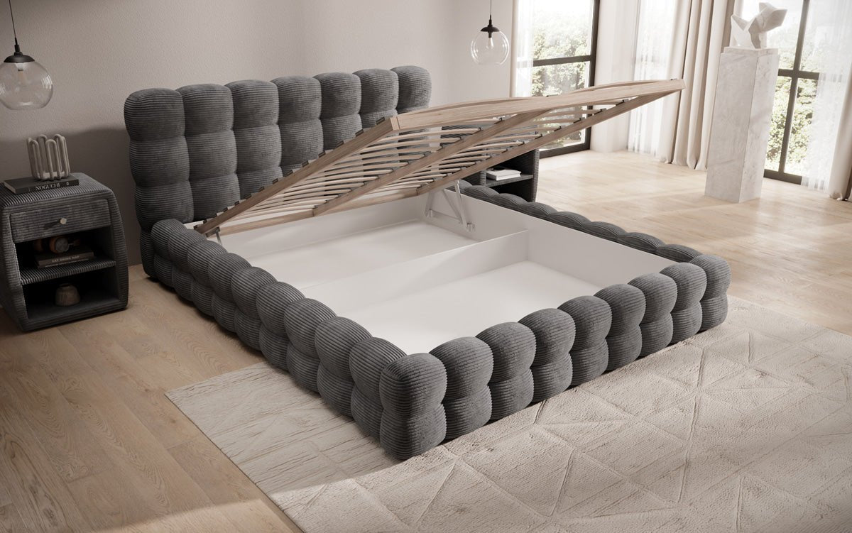 Designerslaapbank Calimo in ribstof met opbergruimte