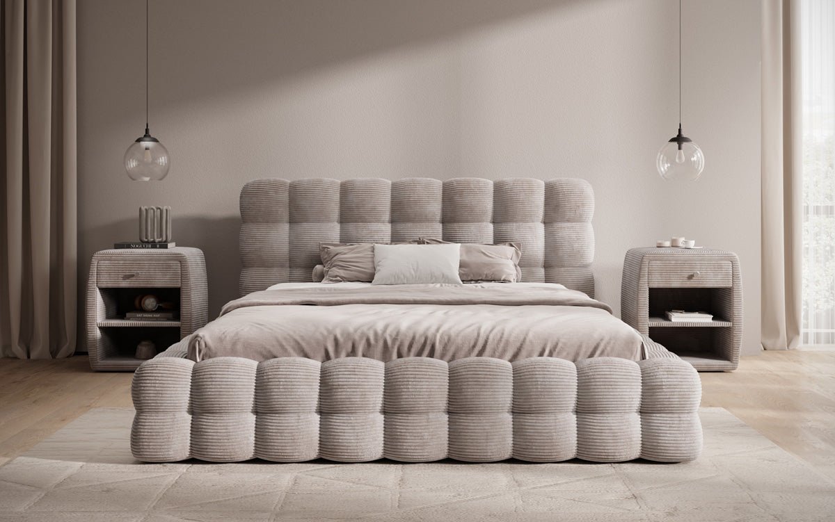 Designerslaapbank Calimo in ribstof met opbergruimte