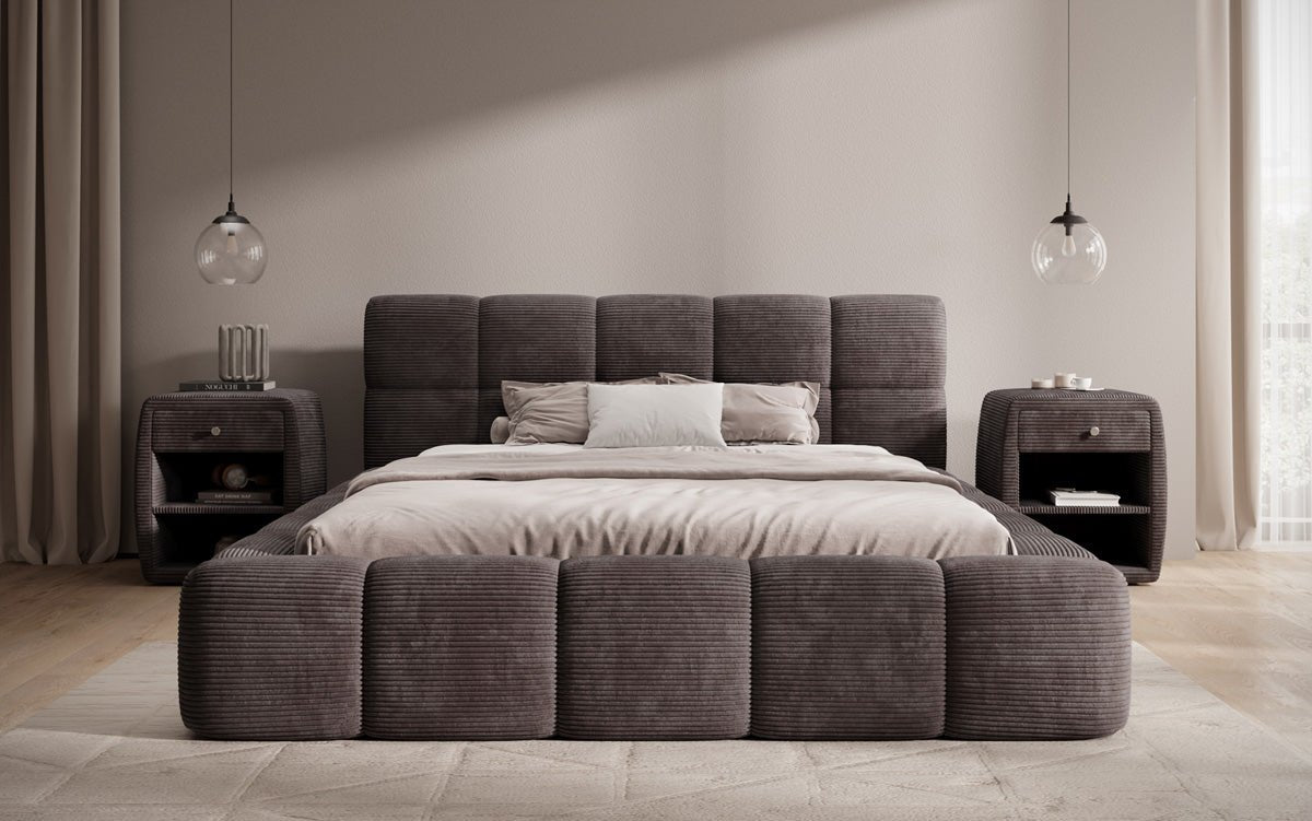 Designer Polsterbett Nox in Cord mit Stauraum